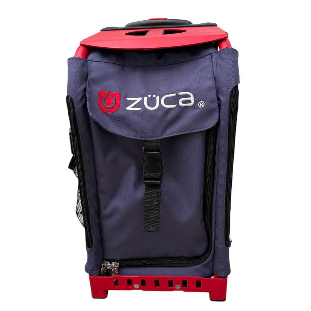 Zuca Rolling Bag Red Frame Blue Insert Sport Suitcase Backpack Wheel Bag
